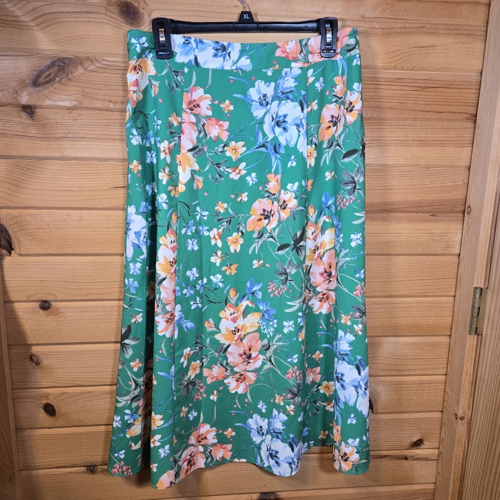 Ann Taylor Loft Midi Skirt NWT Green Floral Side Slit Womens 8 Spring Easter - Picture 4 of 7